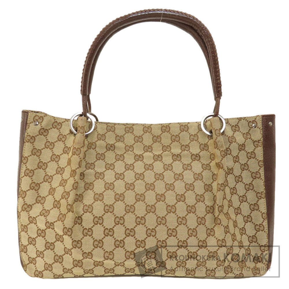 Gucci GG canvas tote bag brown leather trim braided handles
